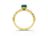 Yellow gold Emerald Cut Blue Topaz Solitaire with Side Stones, Pave Band, Four-Prong Setting_51