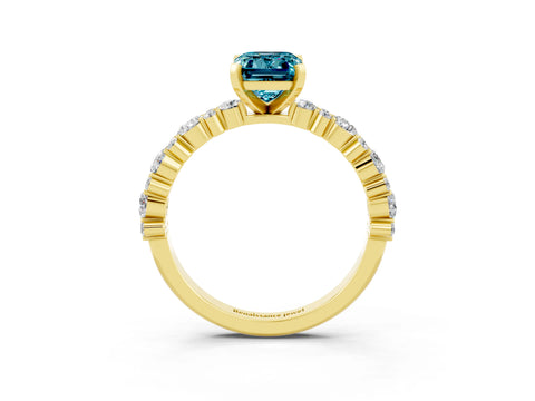Yellow gold Emerald Cut Blue Topaz Solitaire with Side Stones, Pave Band, Four-Prong Setting_51