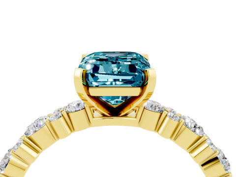 Yellow gold Emerald Cut Blue Topaz Solitaire with Side Stones, Pave Band, Four-Prong Setting_52