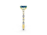 Yellow gold Emerald Cut Blue Topaz Solitaire with Side Stones on a Pavé Band and Four-Prong Setting_2