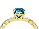 Yellow gold Emerald Cut Blue Topaz Solitaire with Side Stones on a Pavé Band and Four-Prong Setting_4