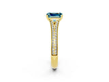 Yellow gold Emerald Cut Blue Topaz Split Shank Engagement Ring with Pavé Band_2