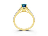 Yellow gold Emerald Cut Blue Topaz Split Shank Engagement Ring with Pavé Band_3