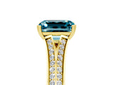 Yellow gold Emerald Cut Blue Topaz Split Shank Engagement Ring with Pavé Band_5