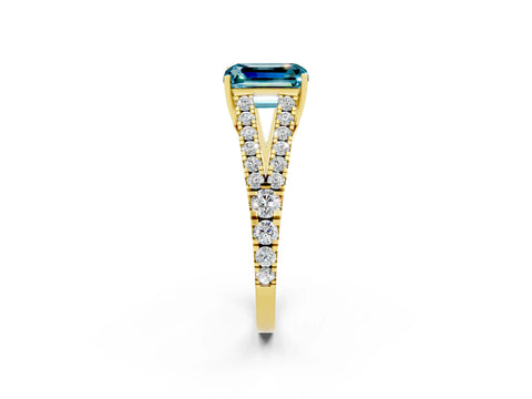 Yellow gold Emerald Cut Blue Topaz Split Shank Pavé Engagement Ring with Four-Prong Setting_14