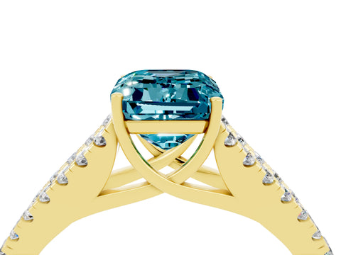 Yellow gold Emerald Cut Blue Topaz Split Shank Pavé Engagement Ring with Four-Prong Setting_16