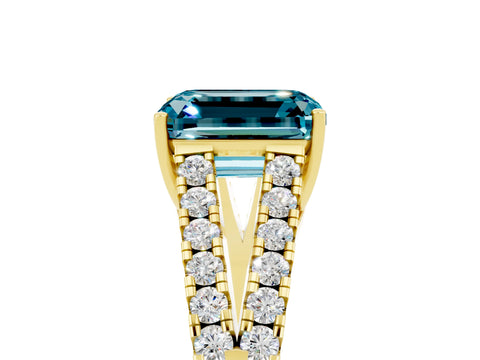 Yellow gold Emerald Cut Blue Topaz Split Shank Pavé Engagement Ring with Four-Prong Setting_17