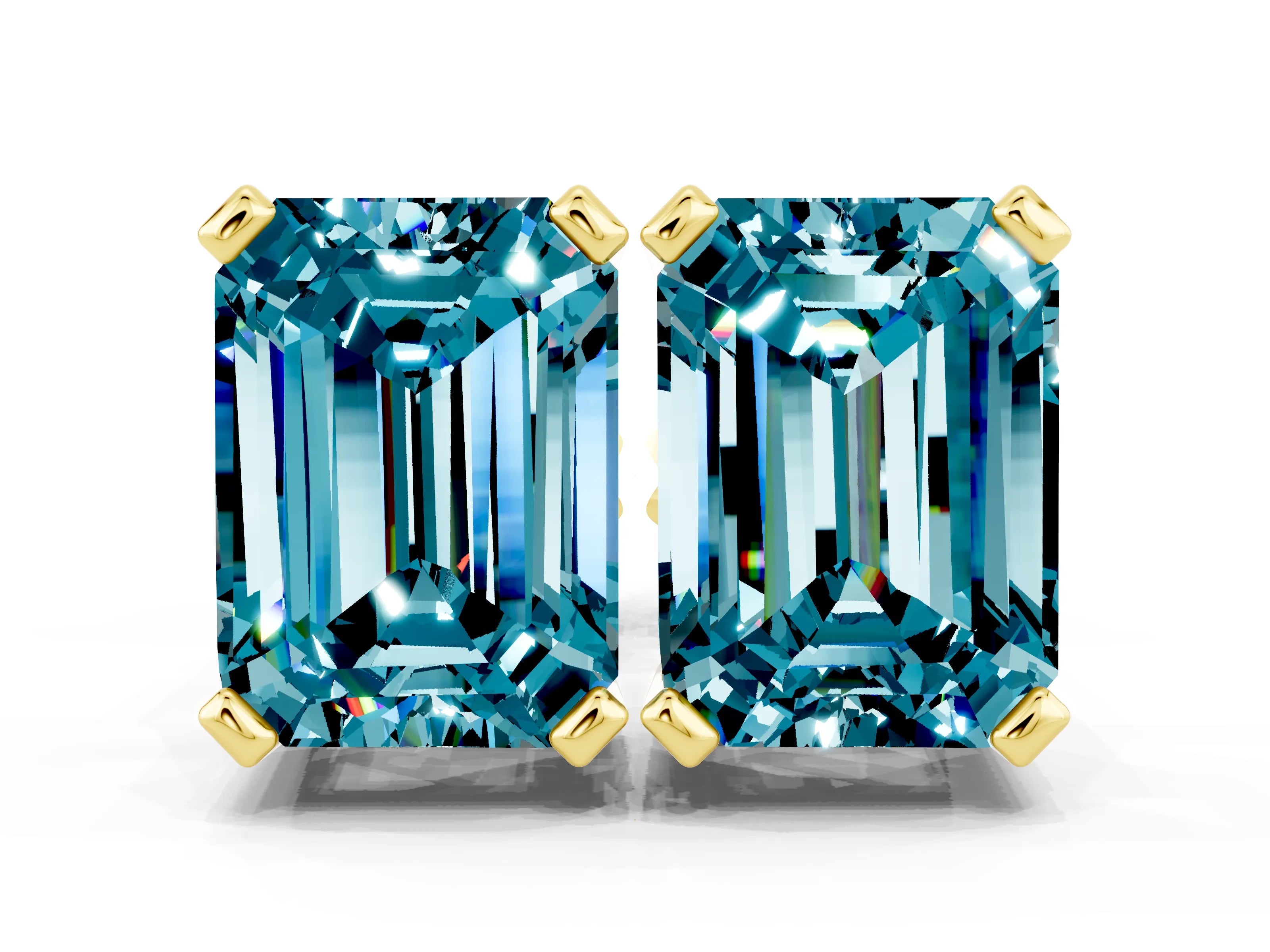 Yellow gold Emerald Cut Blue Topaz Stud Earrings_24