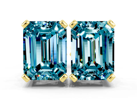 Yellow gold Emerald Cut Blue Topaz Stud Earrings_24