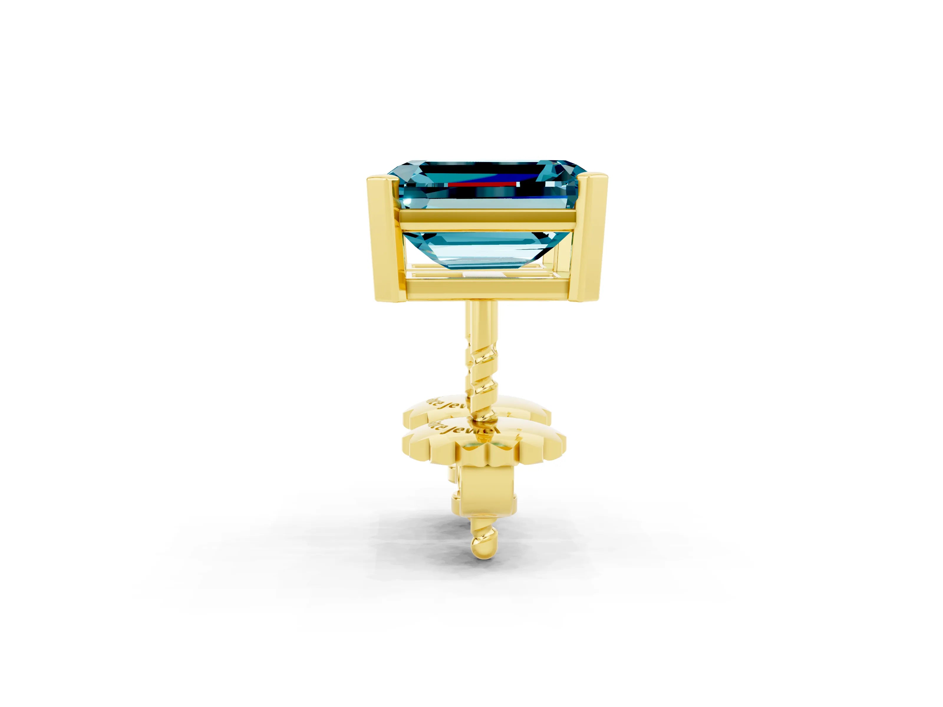 Yellow gold Emerald Cut Blue Topaz Stud Earrings_26