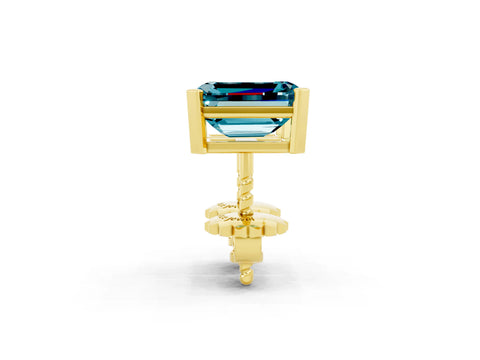 Yellow gold Emerald Cut Blue Topaz Stud Earrings_26