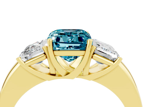Yellow gold Emerald Cut Blue Topaz Three-Stone Ring with Four-Prong Setting and Classic Band_4