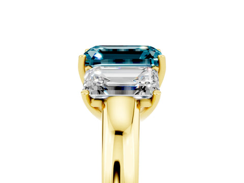 Yellow gold Emerald Cut Blue Topaz Three-Stone Ring with Four-Prong Setting and Classic Band_5