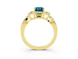 Yellow gold Emerald Cut Blue Topaz Three-Stone Ring with Pavé Split Shank and Four-Prong Setting_3