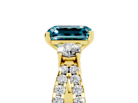 Yellow gold Emerald Cut Blue Topaz Three-Stone Ring with Pavé Split Shank and Four-Prong Setting_5