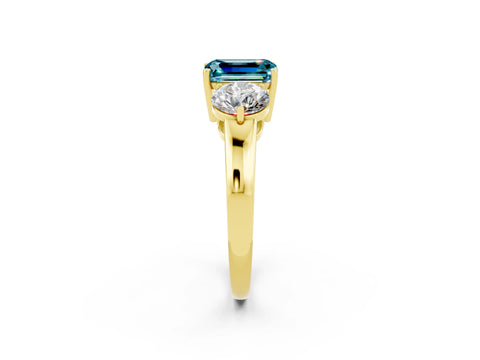 Yellow gold Emerald Cut Blue Topaz Three-Stone Ring with Prong Setting and Classic Band_2