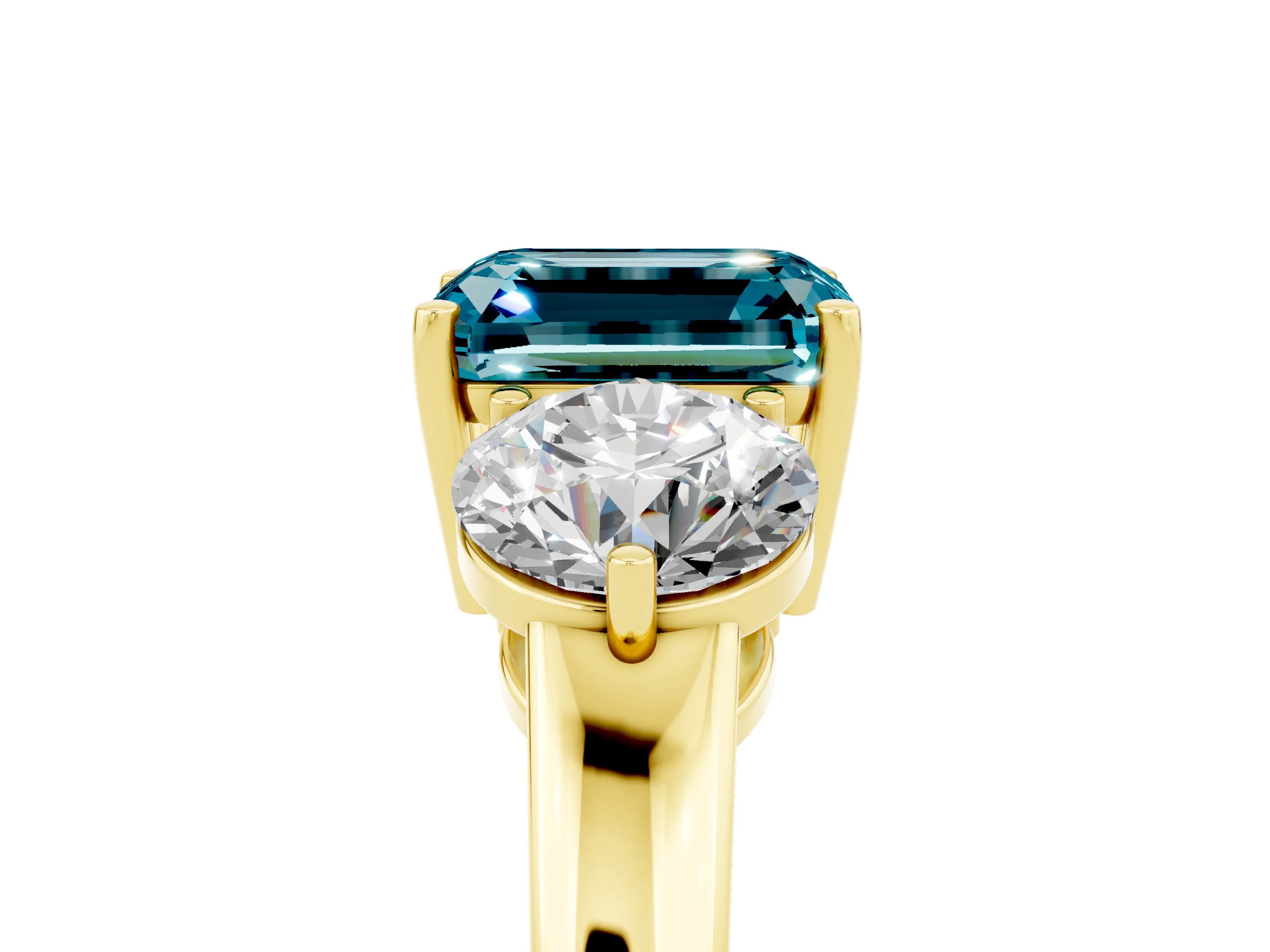 Yellow gold Emerald Cut Blue Topaz Three-Stone Ring with Prong Setting and Classic Band_5