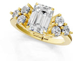 Yellow gold Emerald Cut Brilliant Diamond Cluster Accent Solitaire Ring with Prong Setting_16