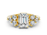 Yellow gold Emerald Cut Brilliant Diamond Cluster Accent Solitaire Ring with Prong Setting_3