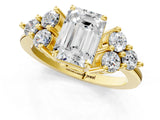 Yellow gold Emerald Cut Brilliant Diamond Cluster Accent Solitaire Ring with Prong Setting_4