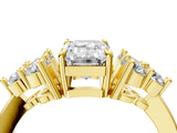 Yellow gold Emerald Cut Brilliant Diamond Cluster Accent Solitaire Ring with Prong Setting_7