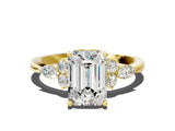 Yellow gold Emerald Cut Brilliant Diamond Solitaire Ring with Pear Side Stones and Four-Prong Setting_3