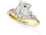 Yellow gold Emerald Cut Brilliant Diamond Solitaire Ring with Pear Side Stones and Four-Prong Setting_4