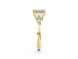 Yellow gold Emerald Cut Brilliant Diamond Solitaire Ring with Pear Side Stones and Four-Prong Setting_5