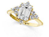 Yellow gold Emerald Cut Brilliant Diamond with Cluster Setting on a Beaded Band and Four-Prong Setting_16