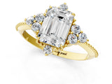 Yellow gold Emerald Cut Brilliant Diamond with Cluster Setting on a Beaded Band and Four-Prong Setting_4