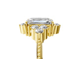 Yellow gold Emerald Cut Brilliant Diamond with Cluster Setting on a Beaded Band and Four-Prong Setting_8