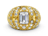 Yellow gold Emerald Cut Brilliant Halo Pave Diamond Milgrain Ring_13