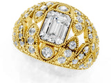 Yellow gold Emerald Cut Brilliant Halo Pave Diamond Milgrain Ring_14