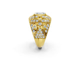 Yellow gold Emerald Cut Brilliant Halo Pave Diamond Milgrain Ring_15