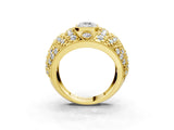 Yellow gold Emerald Cut Brilliant Halo Pave Diamond Milgrain Ring_16