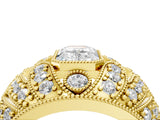 Yellow gold Emerald Cut Brilliant Halo Pave Diamond Milgrain Ring_17