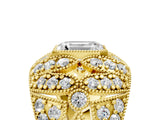 Yellow gold Emerald Cut Brilliant Halo Pave Diamond Milgrain Ring_18