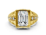 Yellow gold Emerald Cut Brilliant Milgrain Filigree Diamond Ring with Square Prong Setting_15