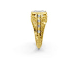 Yellow gold Emerald Cut Brilliant Milgrain Filigree Diamond Ring with Square Prong Setting_17