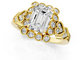 Yellow gold Emerald Cut Brilliant Milgrain Pave Heart Band Solitaire Ring_4