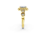 Yellow gold Emerald Cut Brilliant Milgrain Pave Heart Band Solitaire Ring_5