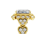 Yellow gold Emerald Cut Brilliant Milgrain Pave Heart Band Solitaire Ring_8