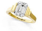 Yellow gold Emerald Cut Brilliant Solitaire Diamond Ring with Channel Set Band and Bar Prong Setting_13