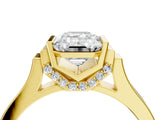 Yellow gold Emerald Cut Brilliant Solitaire Diamond Ring with Channel Set Band and Bar Prong Setting_16