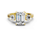 Yellow gold Emerald Cut Brilliant Three-Stone Diamond Ring with Pavé Band and Four-Prong Setting_3