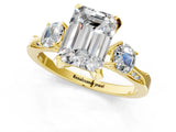 Yellow gold Emerald Cut Brilliant Three-Stone Diamond Ring with Pavé Band and Four-Prong Setting_4