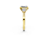 Yellow gold Emerald Cut Brilliant Three-Stone Diamond Ring with Pavé Band and Four-Prong Setting_5
