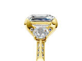 Yellow gold Emerald Cut Brilliant Three-Stone Diamond Ring with Pavé Band and Four-Prong Setting_8