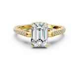 Yellow gold Emerald Cut Cathedral Pave Diamond Engagement Ring with Six-Prong Setting_33