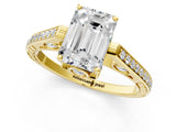 Yellow gold Emerald Cut Cathedral Pave Diamond Engagement Ring with Six-Prong Setting_34